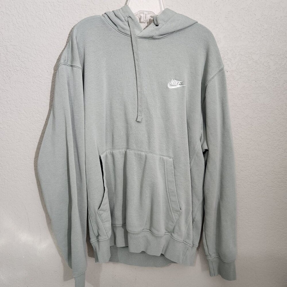 Nike Mens Sage Green Hoodie Size S Cotton Blend With Logo & Front Pocket
